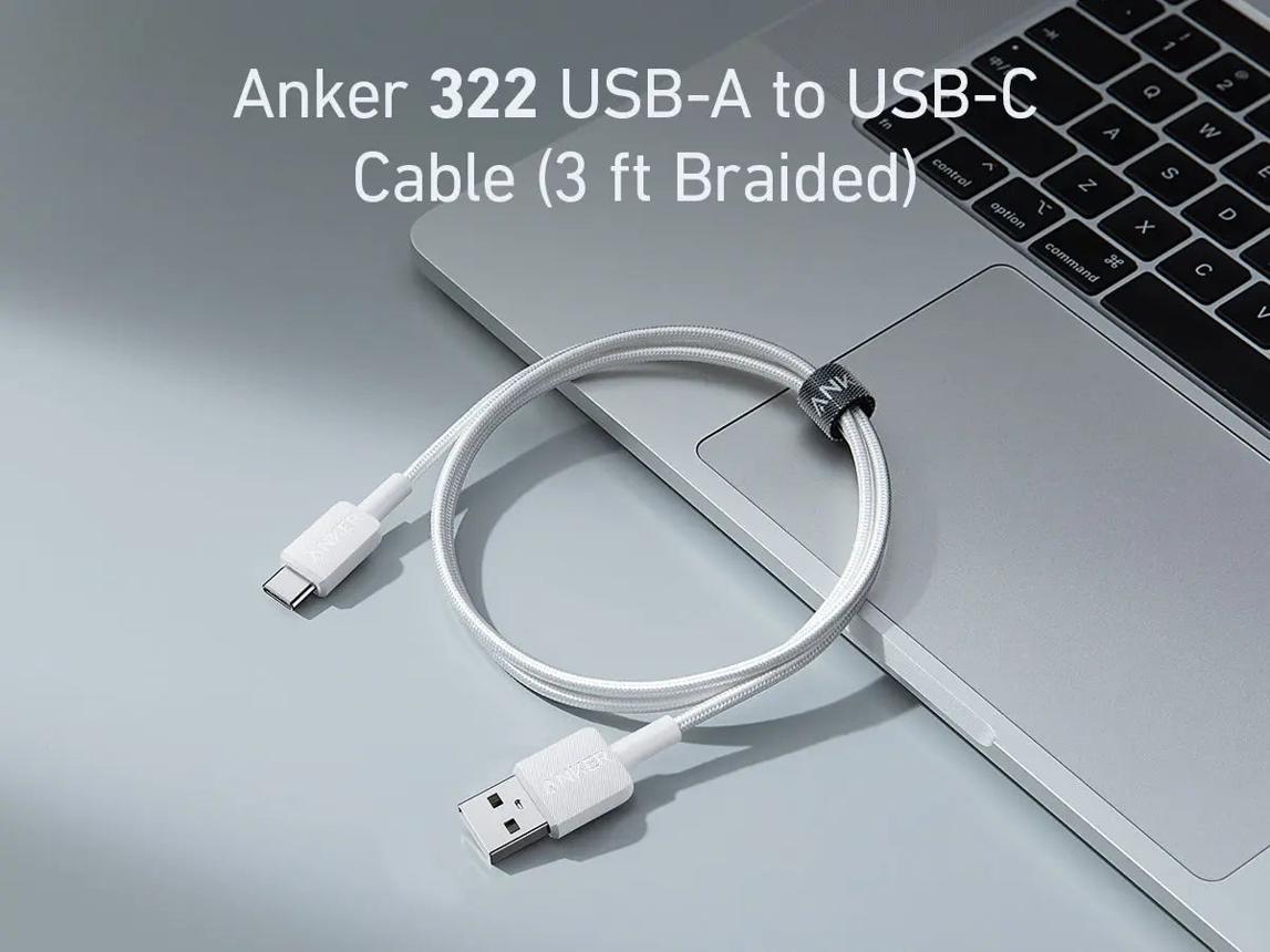 Anker 322 USB-A to USB-C Cable 3FT Braided — White image 2