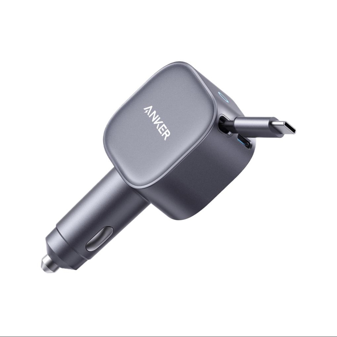ANKER NANO CAR CHARGER (75W, USB-C PORT, BUILT-IN RETRACTABLE USB-C CABLE) GRAY
