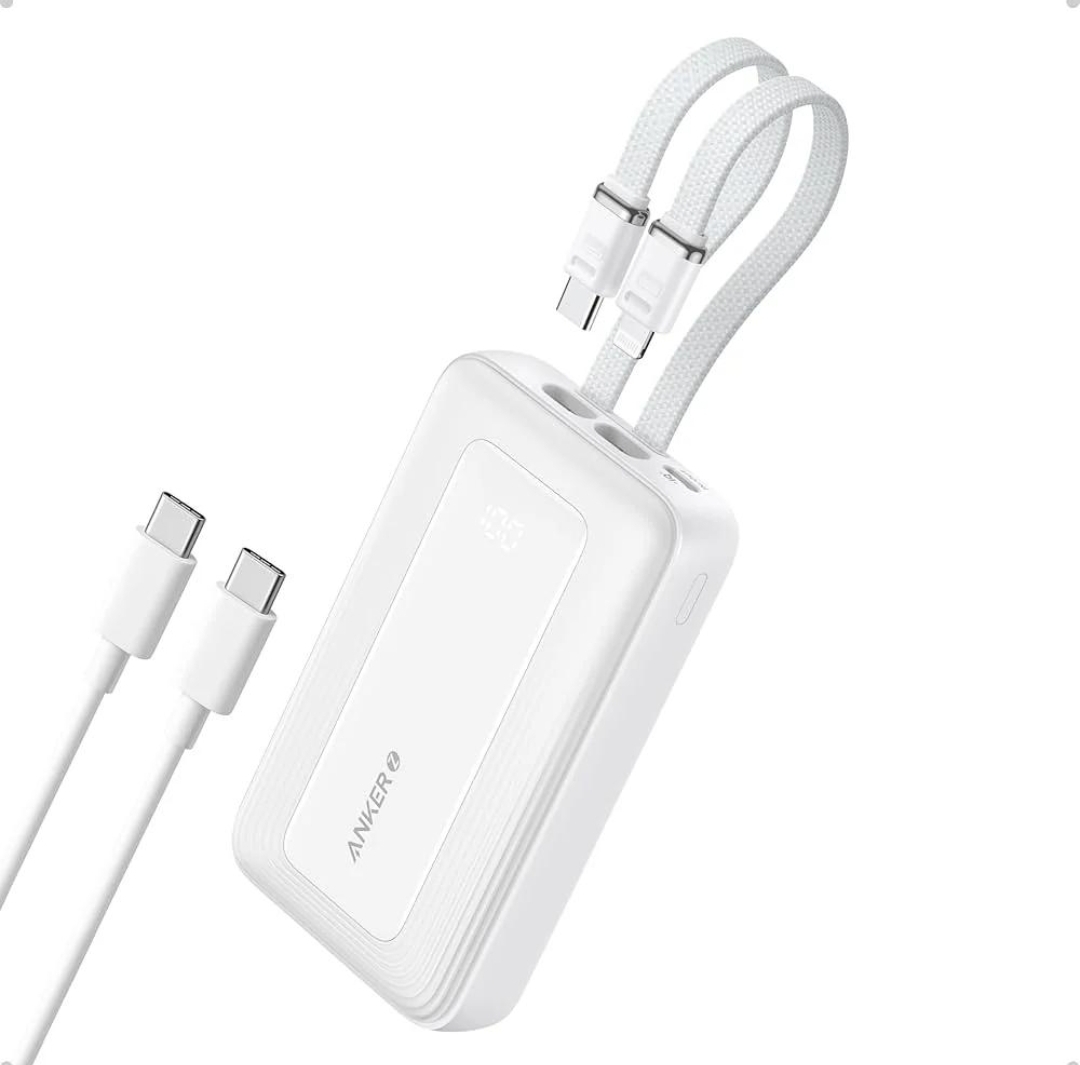 ANKER POWER BANK (10K, 30W, BUILT-IN USB-C+LIGHTNING CABLE) WHITE