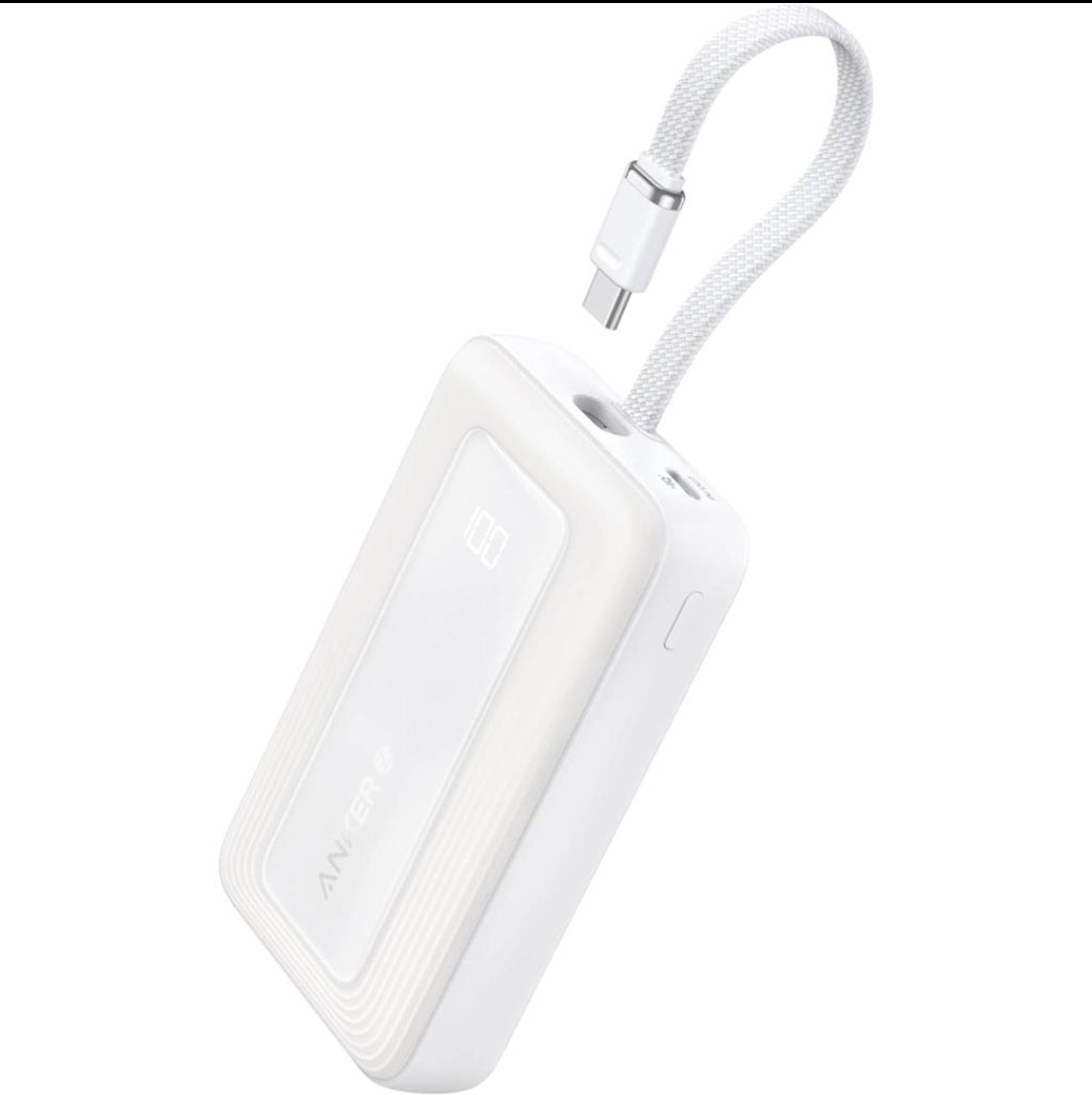 ANKER POWER BANK (10K, 30W, BUILT-IN USB-C CABLE) WHITE