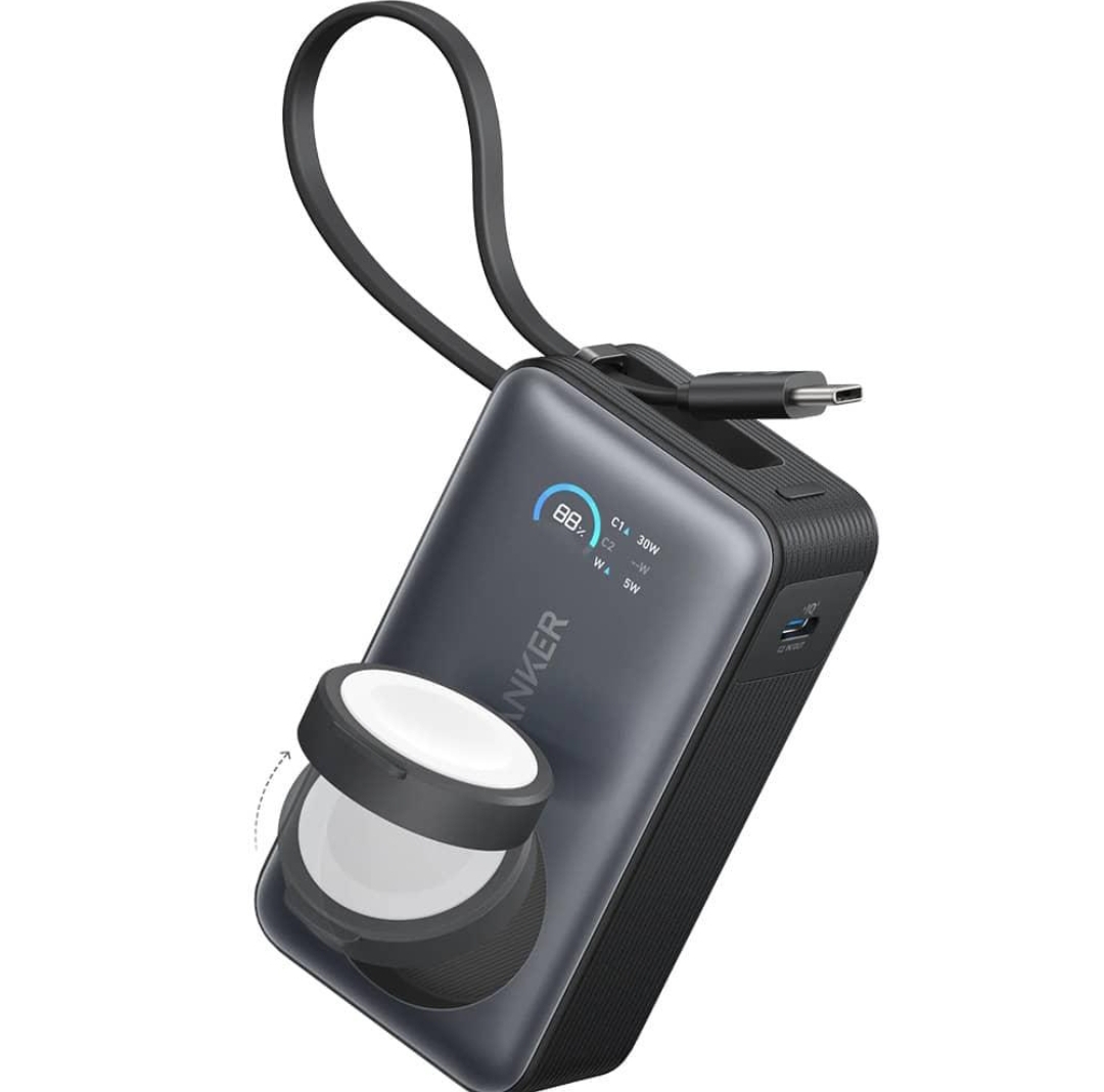 ANKER MAGGO POWER BANK (10K, 30W, BUILT-IN USB-C CABLE, MADE FOR APPLE WATCH) BLACK