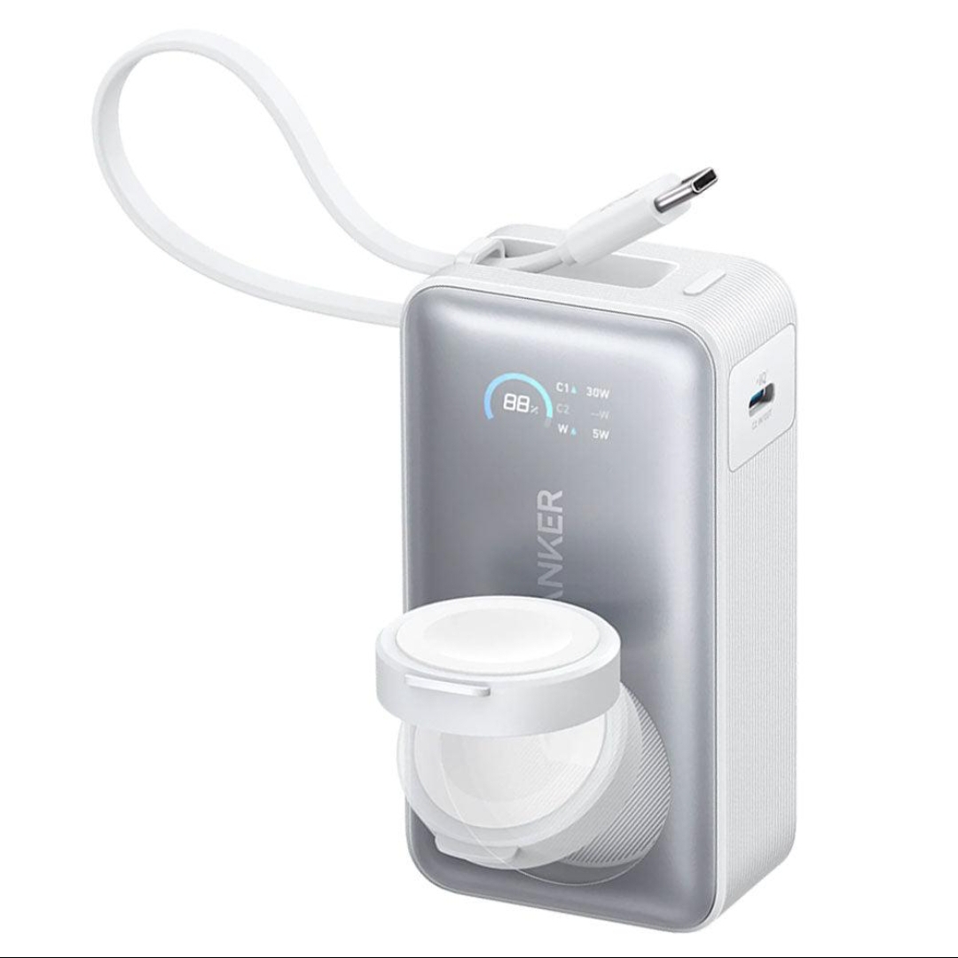 ANKER MAGGO POWER BANK (10K, 30W, BUILT-IN USB-C CABLE, MADE FOR APPLE WATCH) WHITE