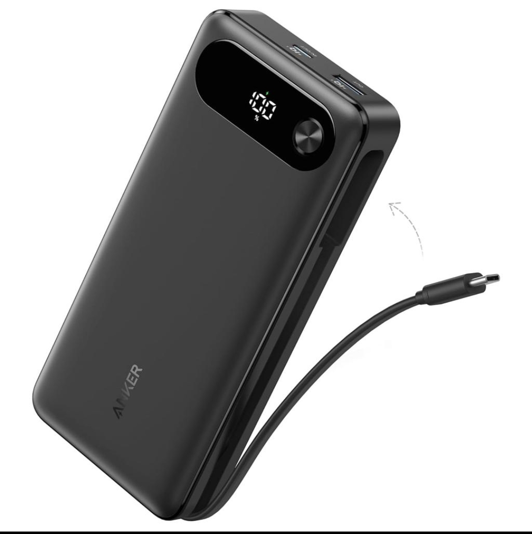ANKER POWER BANK (20K, 87W, BUILT-IN USB-C CABLE) BLACK