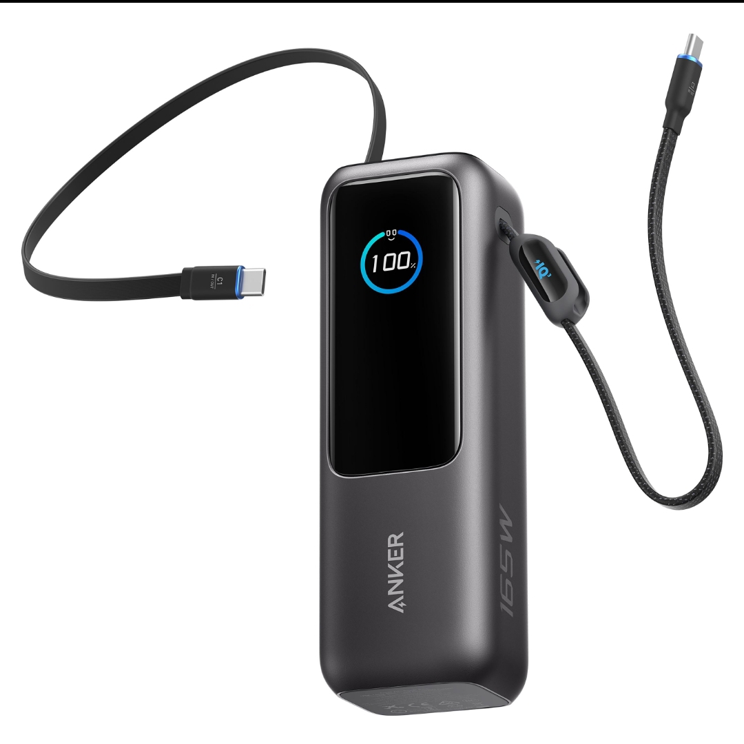 ANKER POWER BANK (25K, 165W, BUILT-IN USB-C AND RETRACTABLE CABLE)